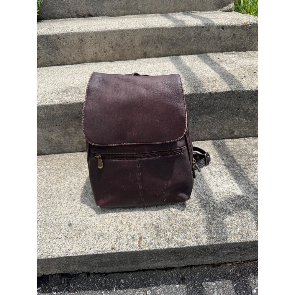 Davis King Vintage Dark Brown Patina Leather Mini Rucksack Flap Zipper Pockets